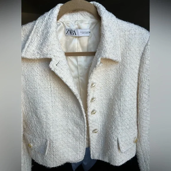 Zara Womens White Bone Gold Buttons Cardigan Sweater Size M - Picture 7 of 12